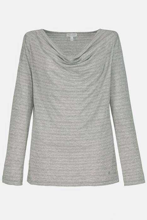 Shirt, Metallic-Effekt, Wasserfall-Ausschnitt, Langarm
