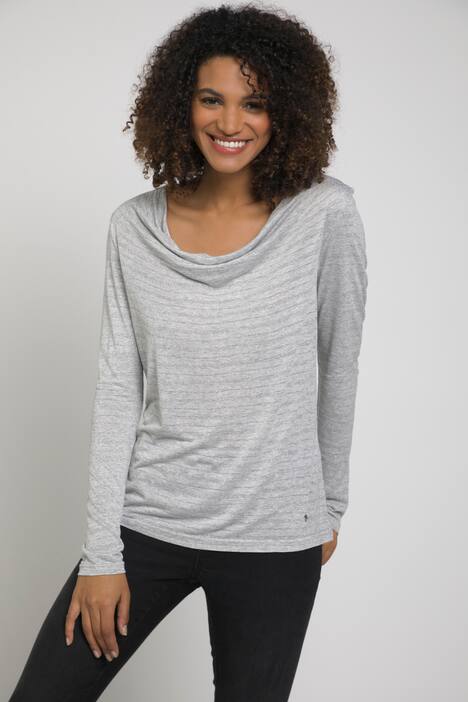 Shirt, Metallic-Effekt, Wasserfall-Ausschnitt, Langarm