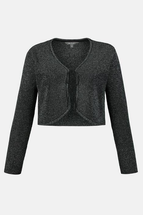 Metallic Tie Front Long Sleeves Knit Bolero