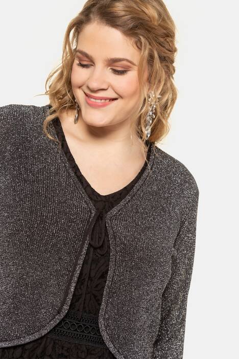 Metallic Tie Front Long Sleeves Knit Bolero