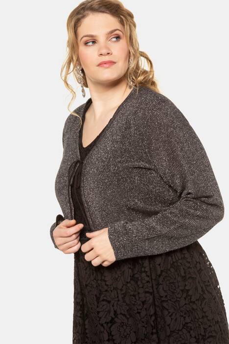 Metallic Tie Front Long Sleeves Knit Bolero