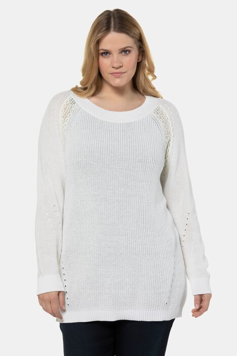 Pullover, Spitzen-Raglannähte, länger geschnitten