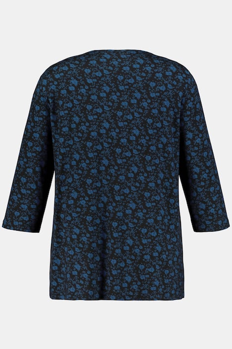 Floral Print V-Neck Stretch Knit Top