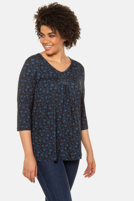 Floral Print V-Neck Stretch Knit Top