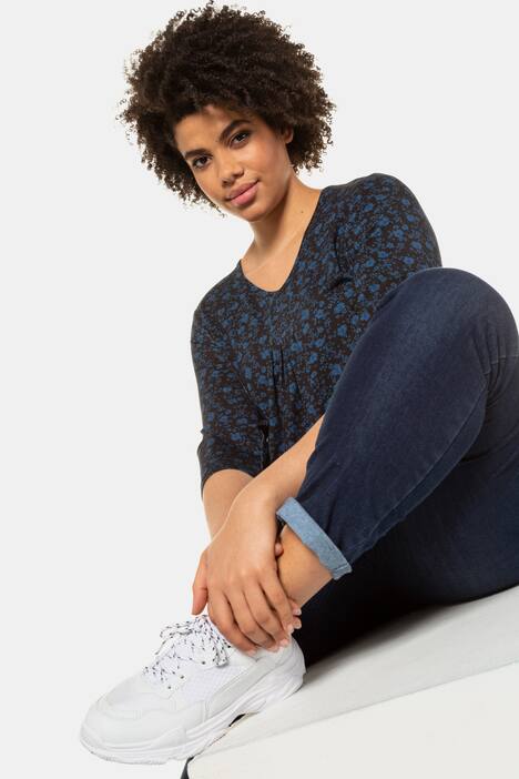 Floral Print V-Neck Stretch Knit Top