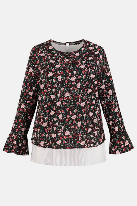 2 in 1 Floral Print Pleated Layer Long Sleeve Blouse