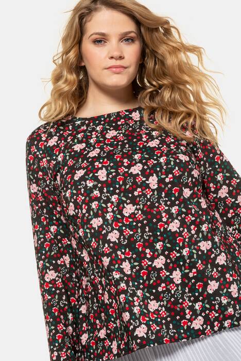 2 in 1 Floral Print Pleated Layer Long Sleeve Blouse
