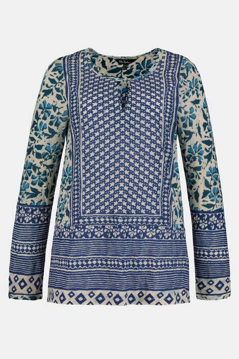 Shirt-Tunika, Mustermix, A-Linie, Keilausschnitt