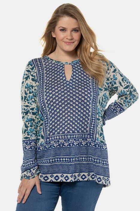Shirt-Tunika, Mustermix, A-Linie, Keilausschnitt
