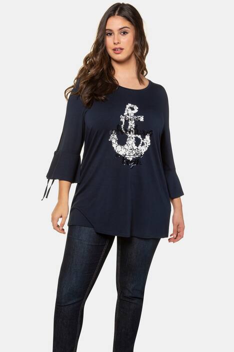 Sequin Anchor Statement Stretch Knit Top