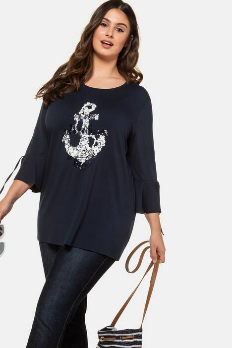 Sequin Anchor Statement Stretch Knit Top
