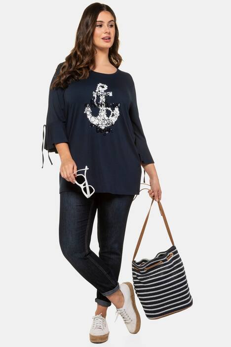 Sequin Anchor Statement Stretch Knit Top