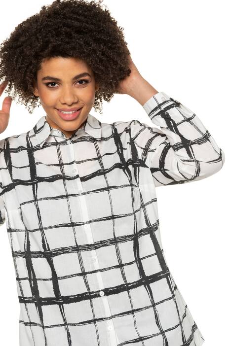 Brushstroke Check Button Front Long Sleeve Shirt