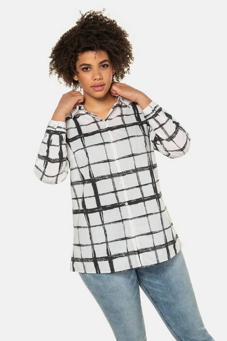Brushstroke Check Button Front Long Sleeve Shirt