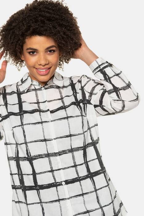 Brushstroke Check Button Front Long Sleeve Shirt