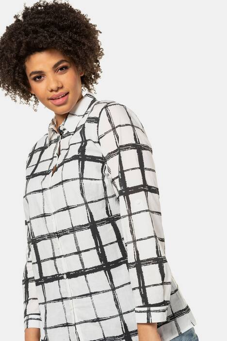 Brushstroke Check Button Front Long Sleeve Shirt
