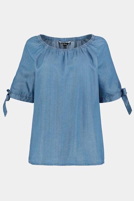 Soft Lyocell Peasant Tie Sleeve Carmen Blouse