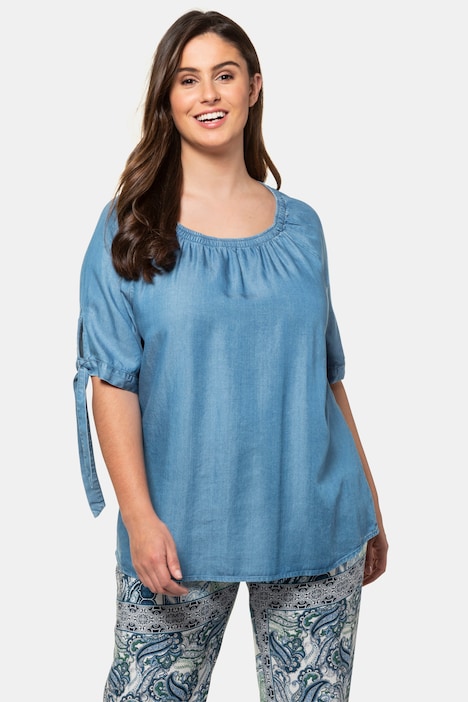 Soft Lyocell Peasant Tie Sleeve Carmen Blouse