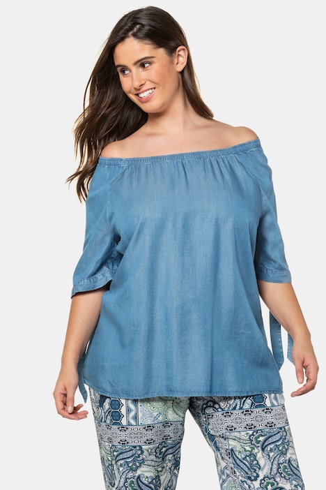 Soft Lyocell Peasant Tie Sleeve Carmen Blouse