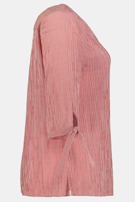 Textured Stripe Tie Sleeve V-Neck Stretch Blouse