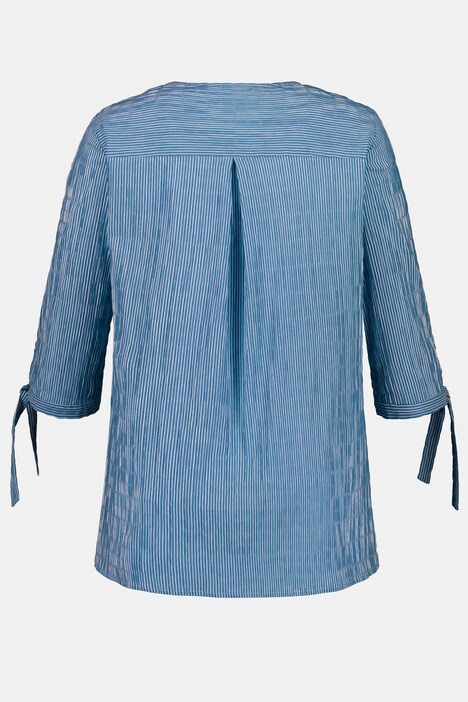 Textured Stripe Tie Sleeve V-Neck Stretch Blouse