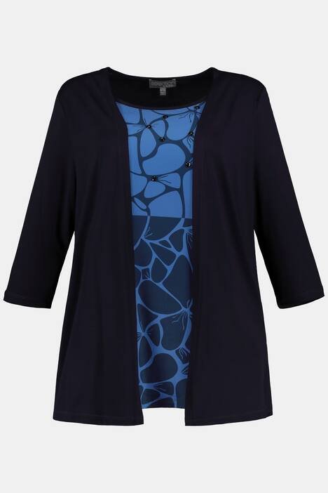 2 in 1 Graphic Print Inset Stretch Knit Top