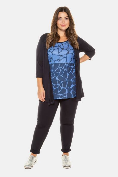 2 in 1 Graphic Print Inset Stretch Knit Top