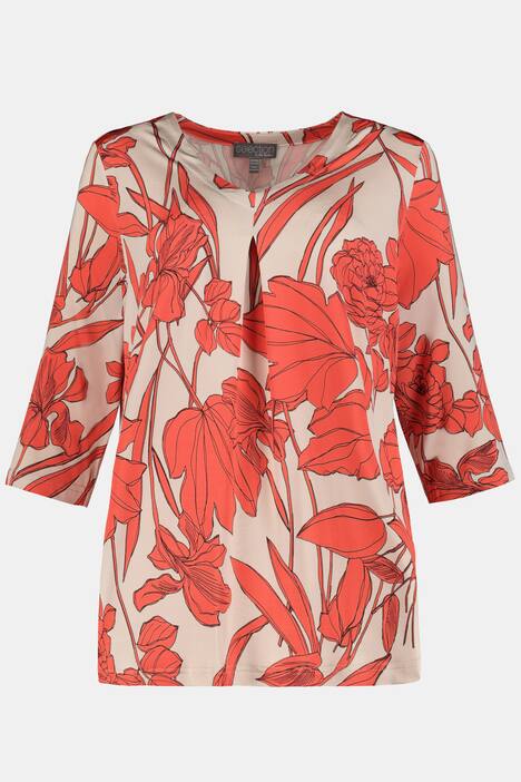 Art Nouveau Floral Print Slinky Stretch Knit Top