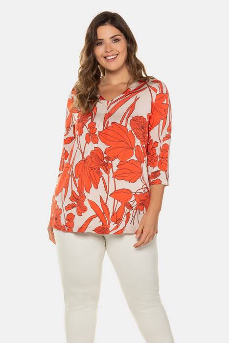 Art Nouveau Floral Print Slinky Stretch Knit Top