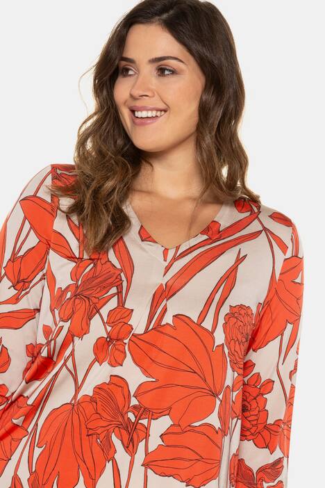 Art Nouveau Floral Print Slinky Stretch Knit Top