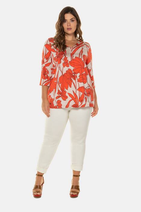 Art Nouveau Floral Print Slinky Stretch Knit Top