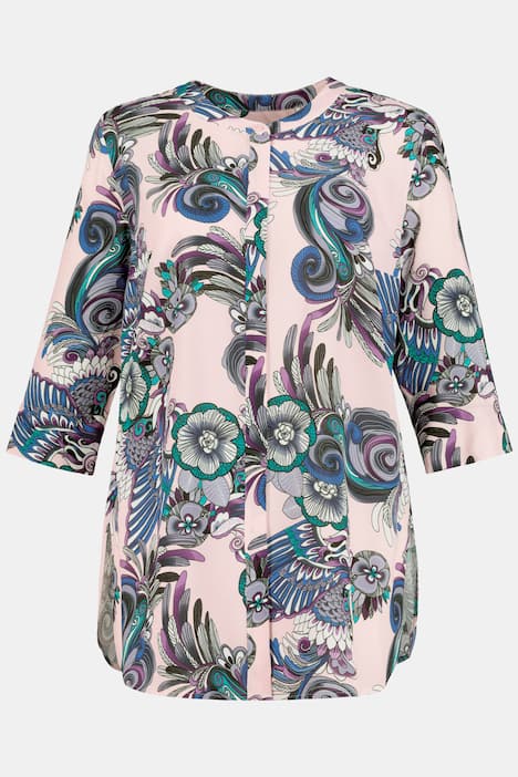 Exotic Bird Print Button Front Crepe Blouse
