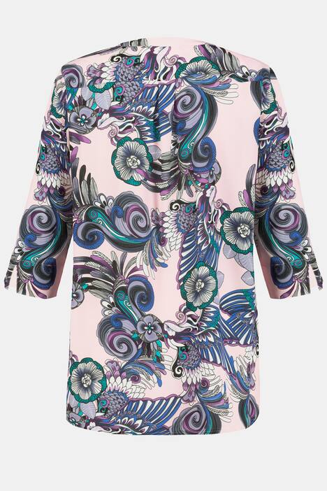 Exotic Bird Print Button Front Crepe Blouse