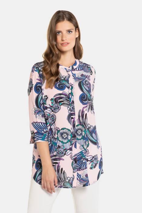 Exotic Bird Print Button Front Crepe Blouse