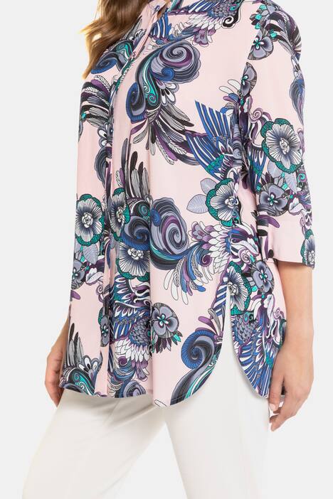 Exotic Bird Print Button Front Crepe Blouse