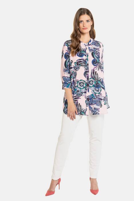 Exotic Bird Print Button Front Crepe Blouse
