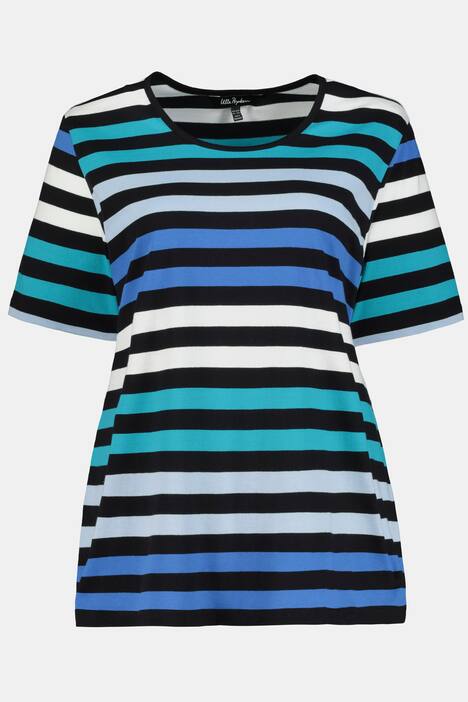 Bright Stripe Round Neck Short Sleeve Cotton Tee