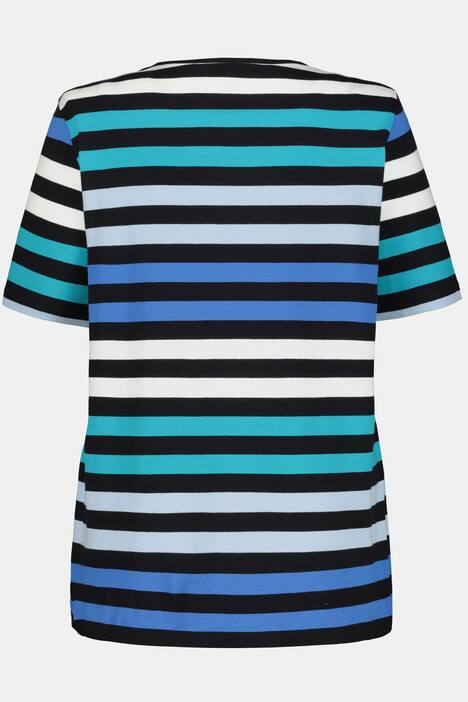 Bright Stripe Round Neck Short Sleeve Cotton Tee