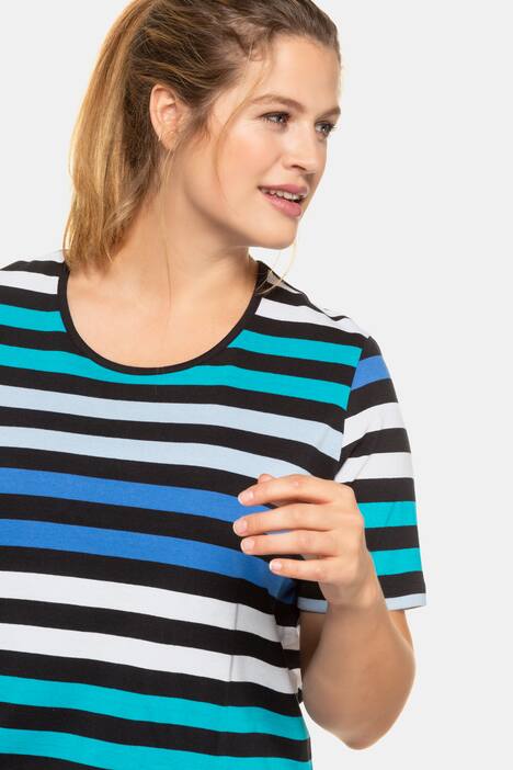 Bright Stripe Round Neck Short Sleeve Cotton Tee