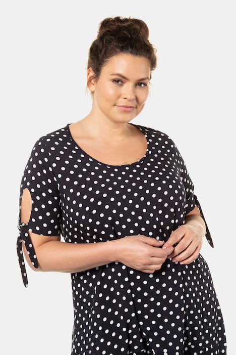 Dot Print Tie Sleeve Hi-Low Hem Beach Dress