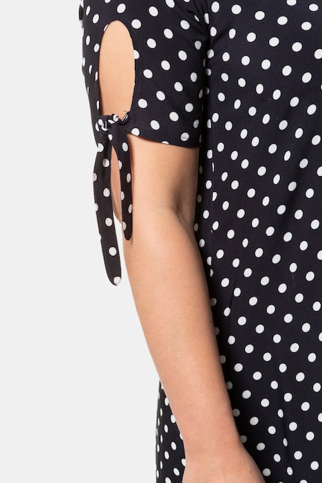 Dot Print Tie Sleeve Hi-Low Hem Beach Dress