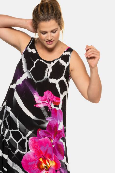 Giraffe Floral Print Swing Hem Tank Beach Dress