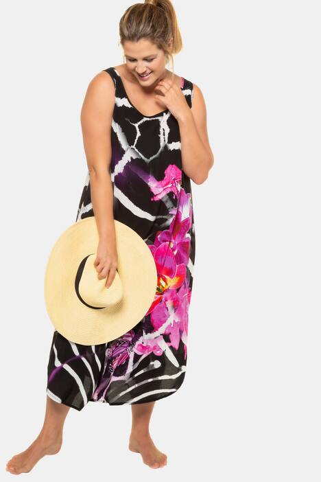 Giraffe Floral Print Swing Hem Tank Beach Dress