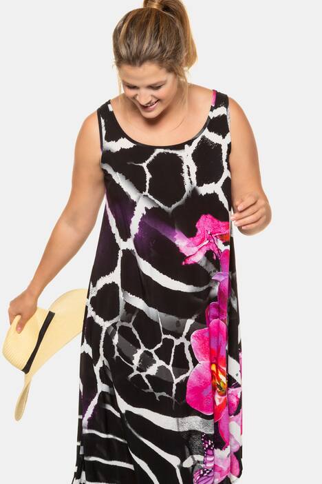 Giraffe Floral Print Swing Hem Tank Beach Dress