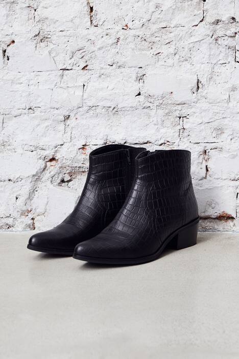 Stiefelette, Leder mit Kroko-Prägung, Innenzipper