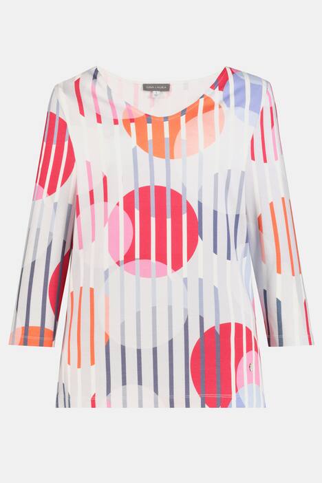 Shirt, Streifen/Kreise, 3/4-Ärmel, gerundeter Saum