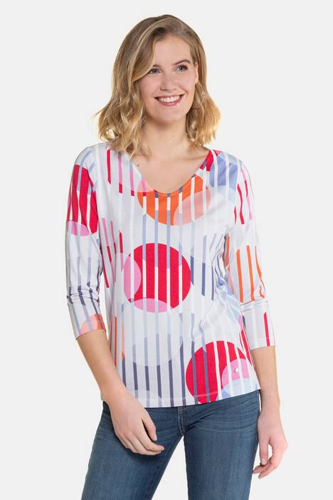 Shirt, Streifen/Kreise, 3/4-Ärmel, gerundeter Saum