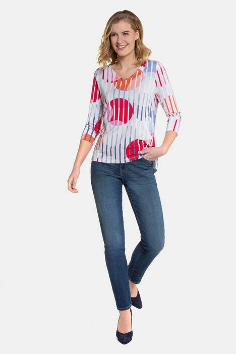 Shirt, Streifen/Kreise, 3/4-Ärmel, gerundeter Saum