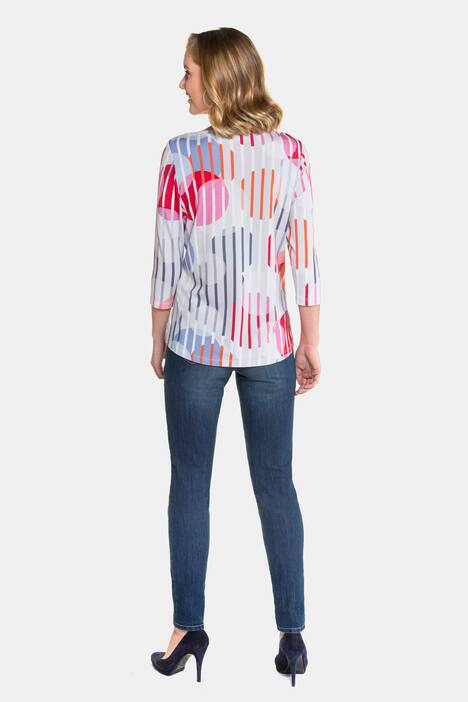 Shirt, Streifen/Kreise, 3/4-Ärmel, gerundeter Saum