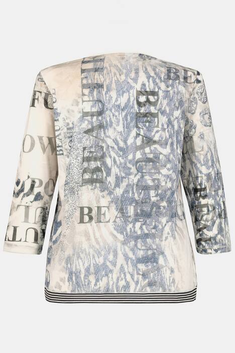Shirt, Animaldruck, Schrift, 3/4-Ärmel, Ringelsaum